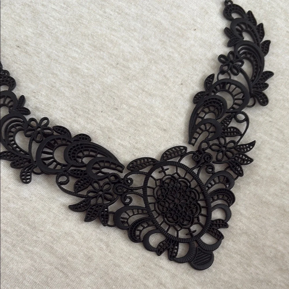 Spring Street Black Statement Necklace with Intricate Design - Picture 3 of 3